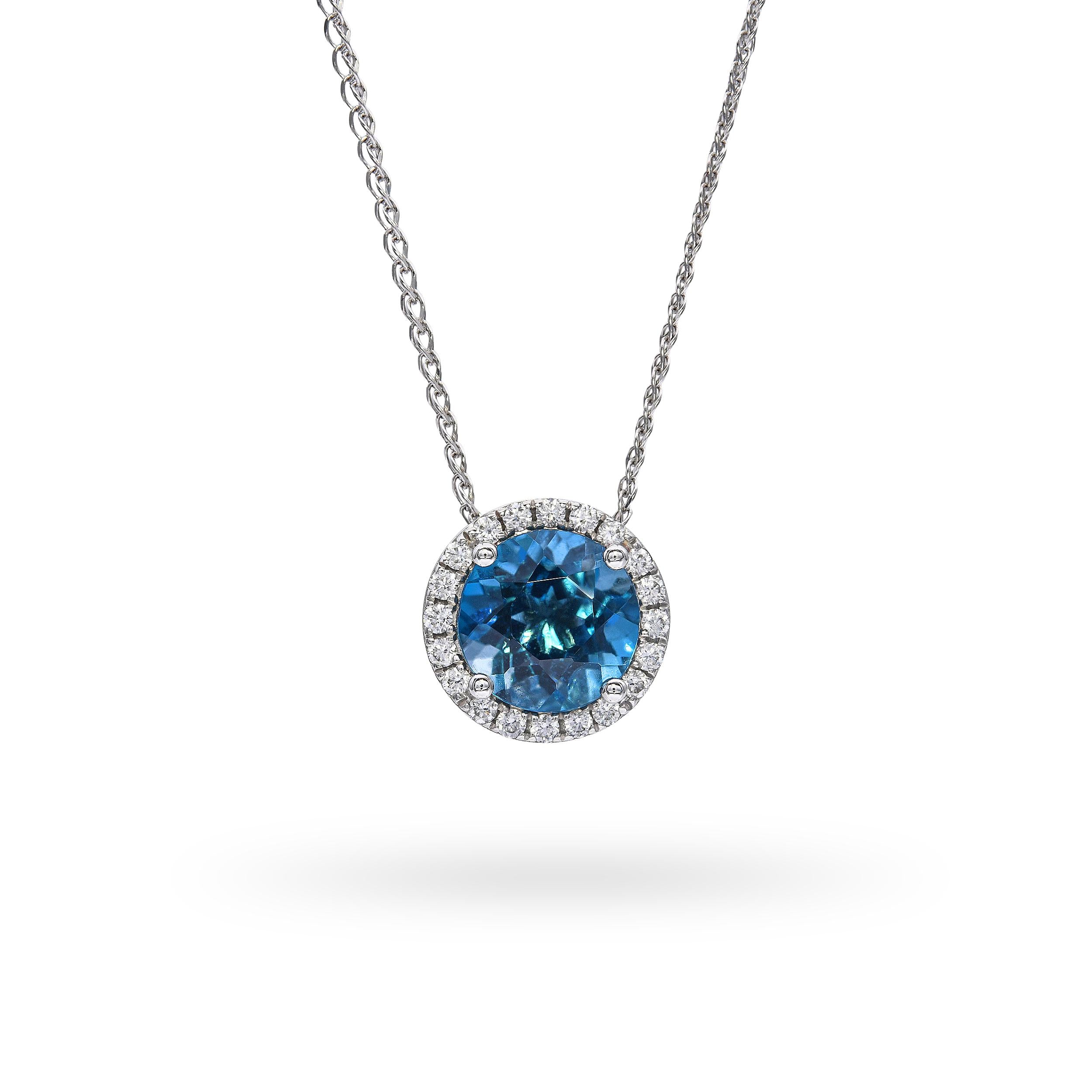 14k White Gold 8.52ct Topaz and Diamond Pendant Necklace