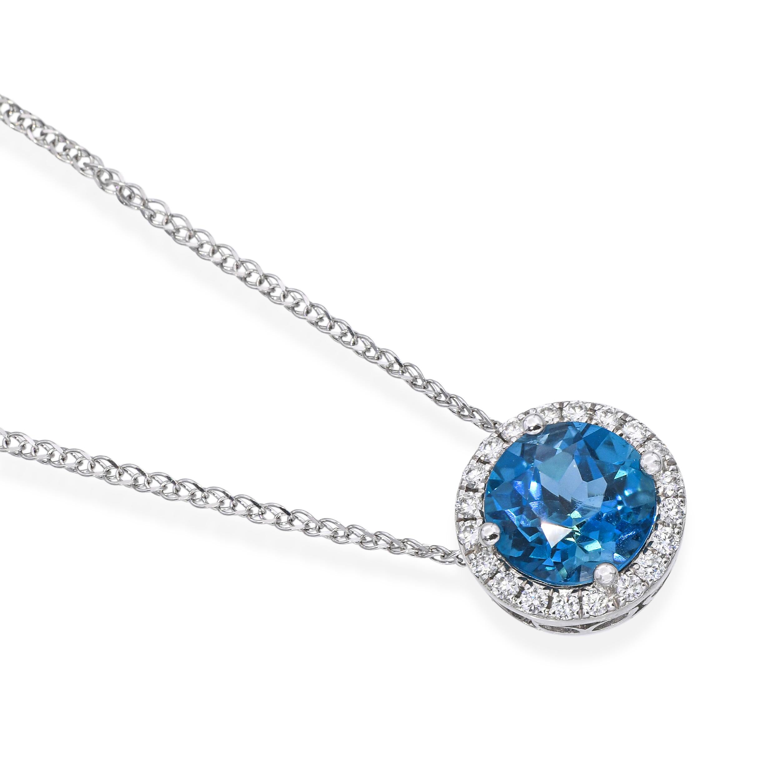 14k White Gold 8.52ct Topaz and Diamond Pendant Necklace