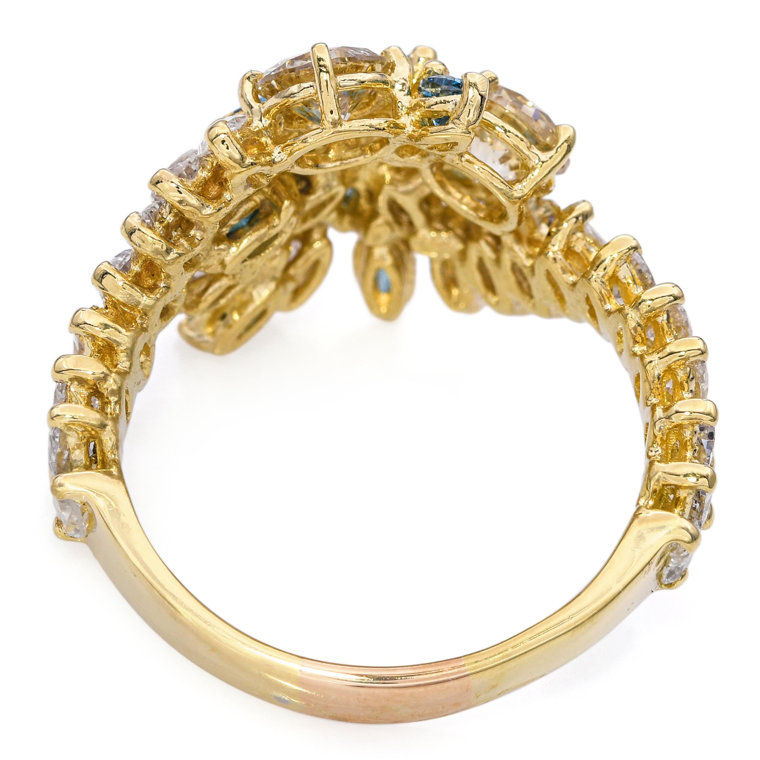 Vintage 14k Yellow Gold 1.74tcw Diamond & Enhanced Blue Diamond Ring