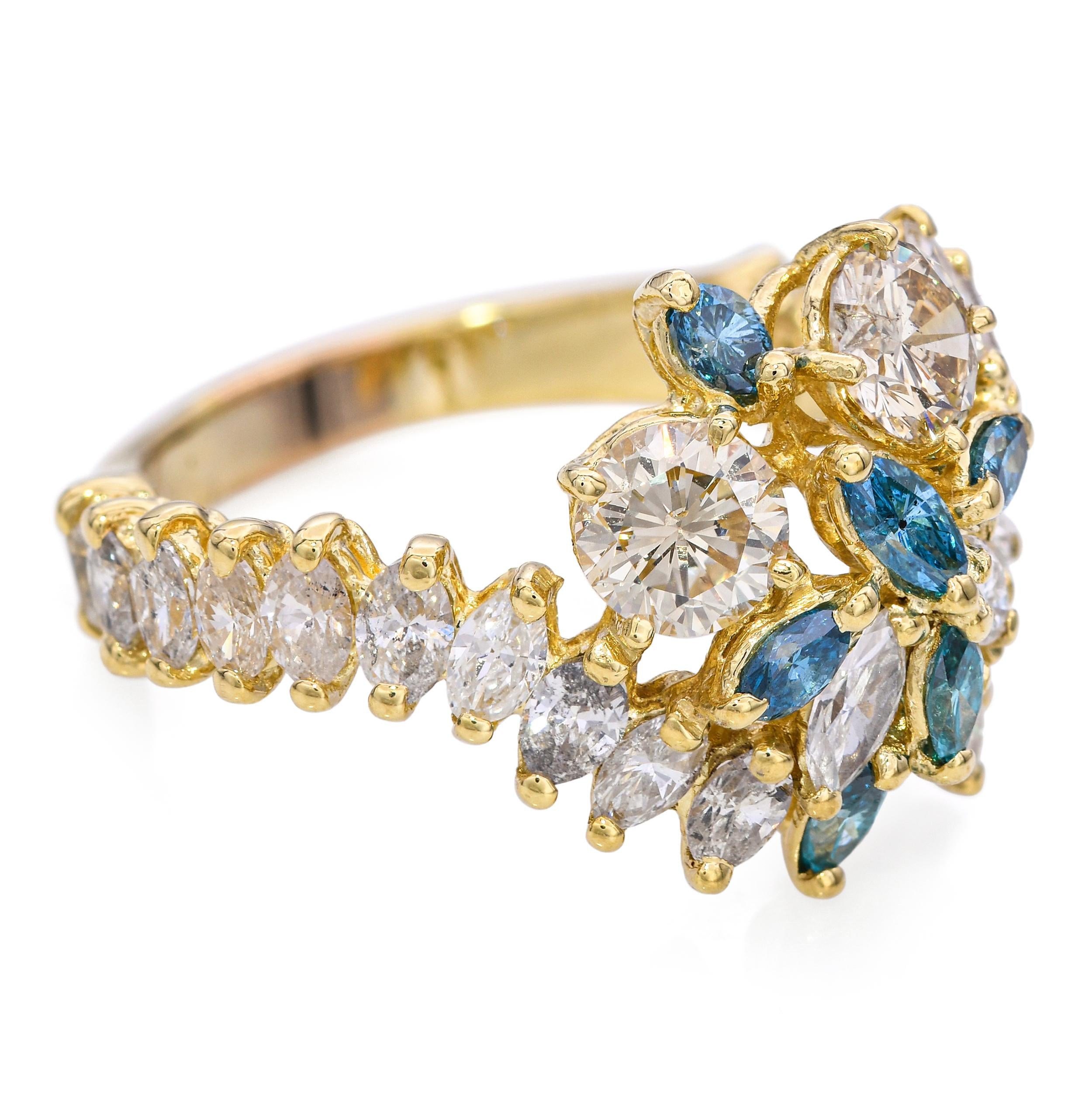 Vintage 14k Yellow Gold 1.74tcw Diamond & Enhanced Blue Diamond Ring