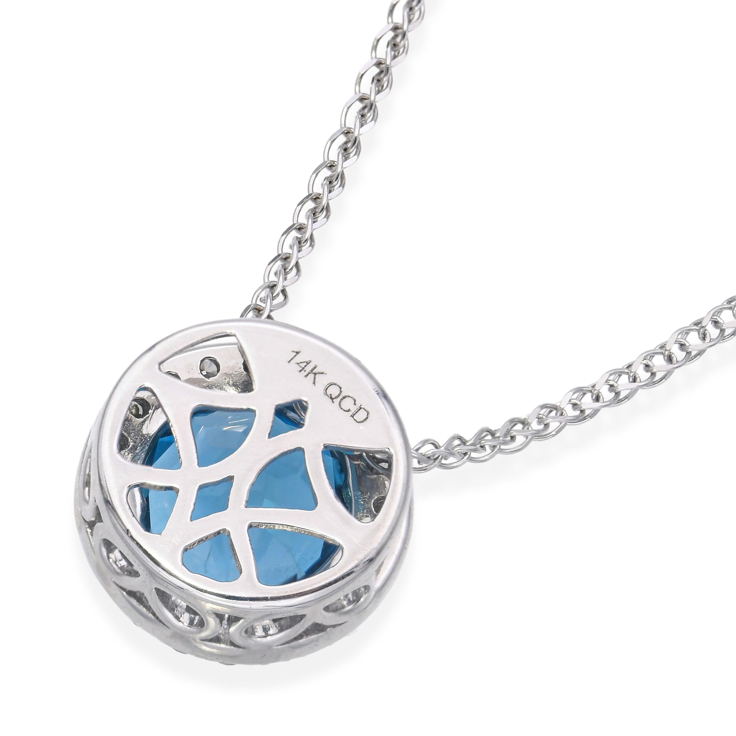 14k White Gold 8.52ct Topaz and Diamond Pendant Necklace