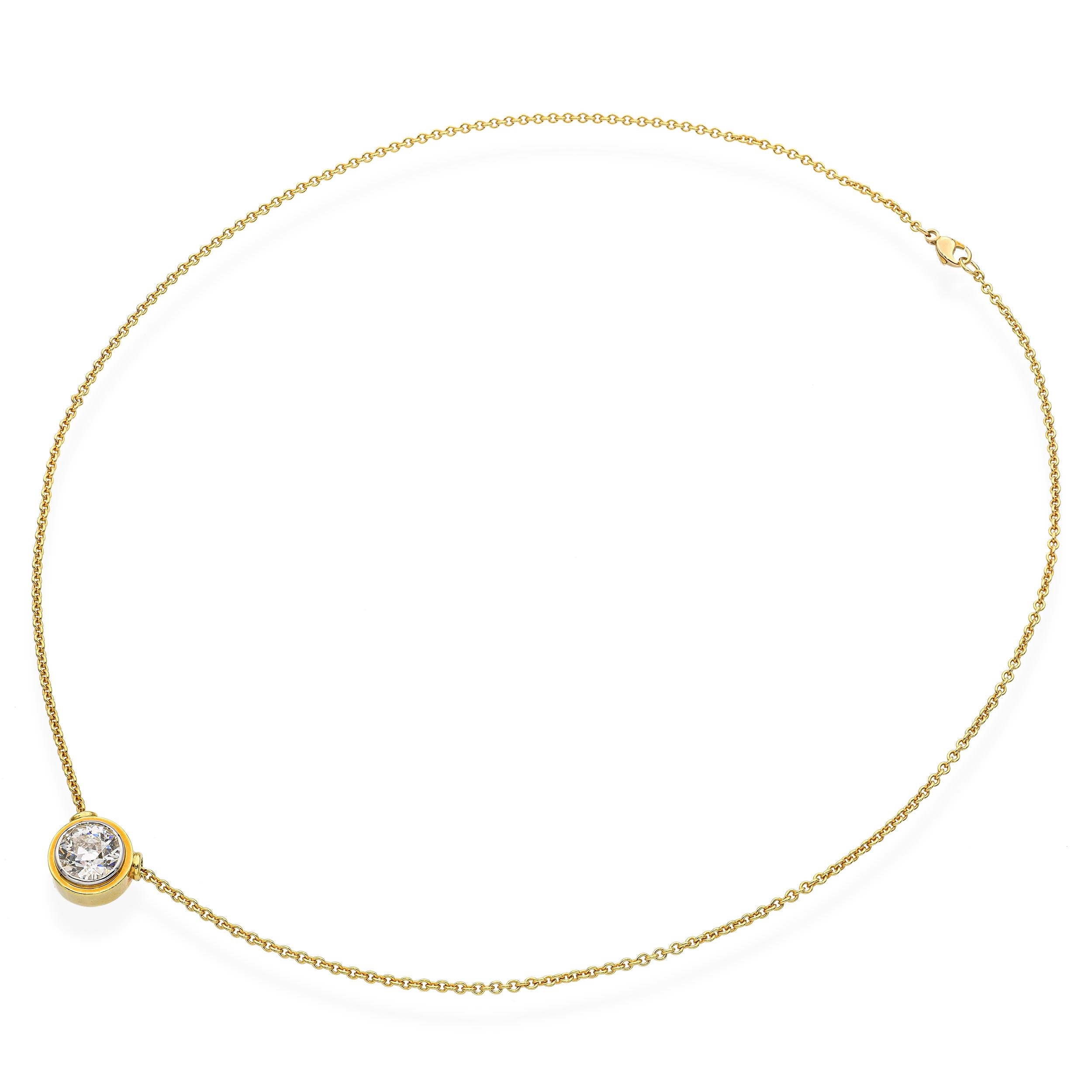 Vintage 18k Yellow Gold 1.8ct Old Euro Cut Diamond Solitaire Necklace GIA