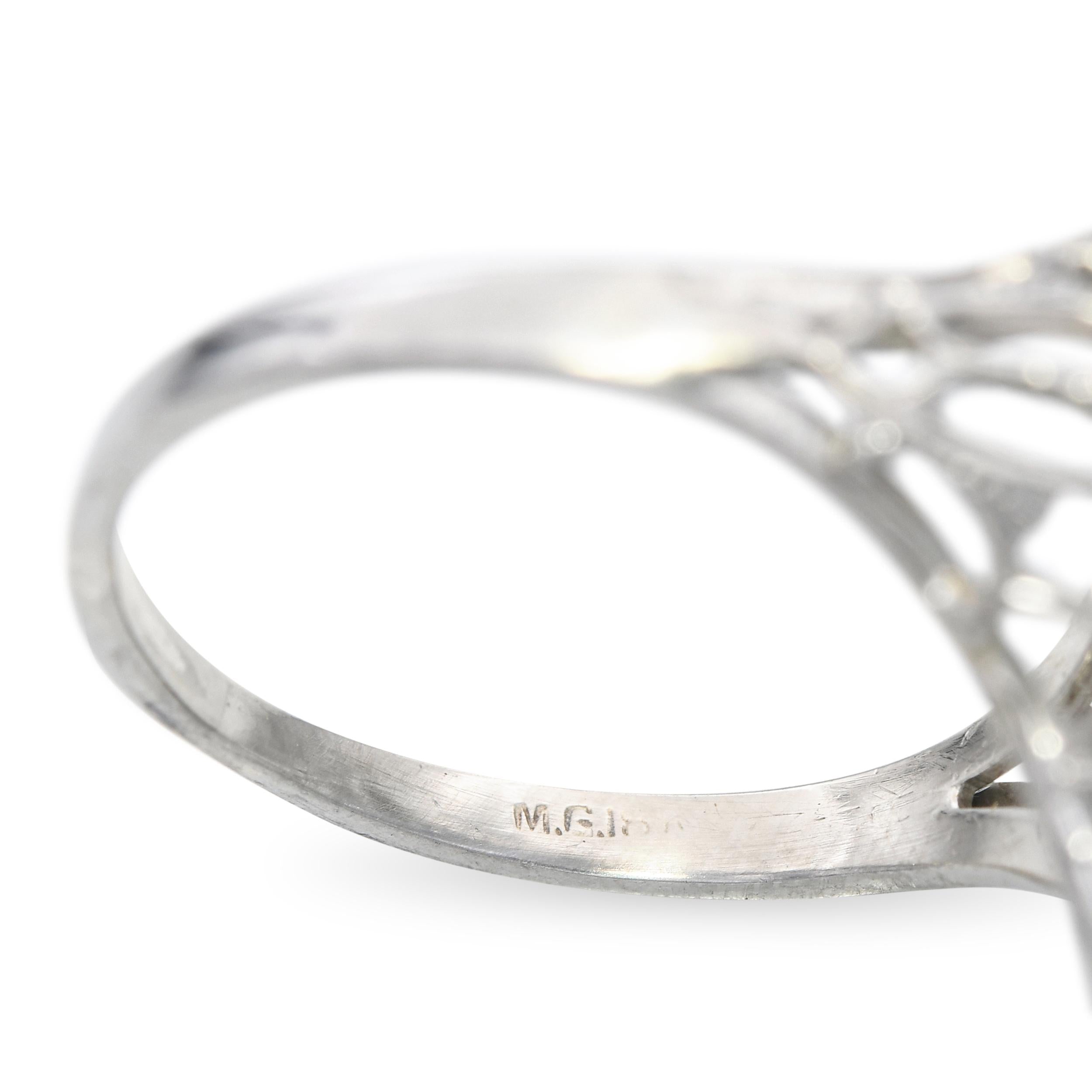 Vintage 18k White Gold Marquise Aquamarine Filigree Ring