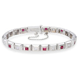 Vintage Tiffany & Co. 18k White Gold Diamond and Ruby Bezel Set Link Bracelet