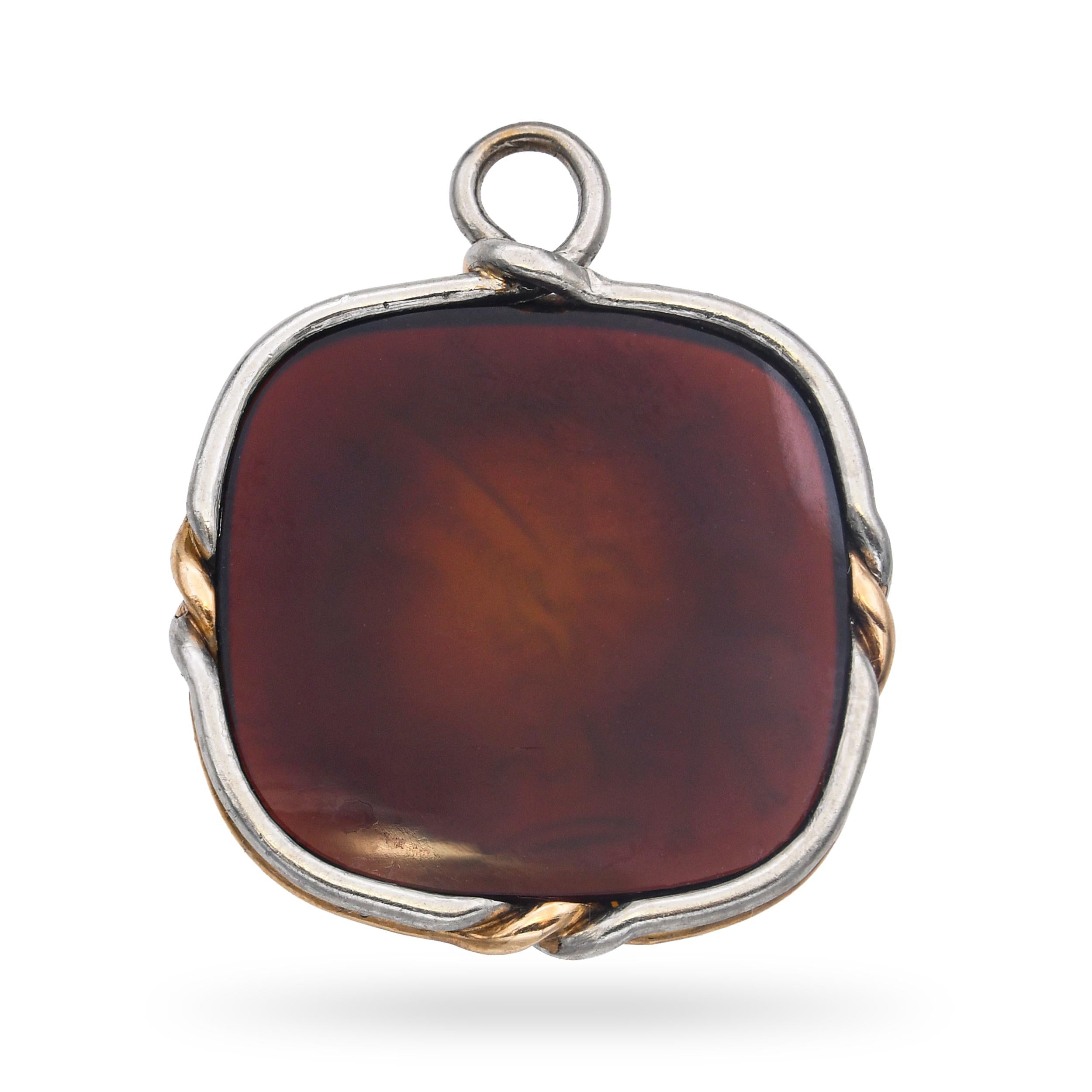 Vintage 9k Rose Gold and Platinum Wire Wrapped Sardonyx Intaglio Pendant