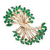 Vintage 18k Yellow Gold Emerald and Diamond Foliage Brooch