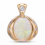 Vintage 14k Yellow Gold Australian Opal & Diamond Pendant