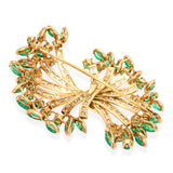 Vintage 18k Yellow Gold Emerald and Diamond Foliage Brooch