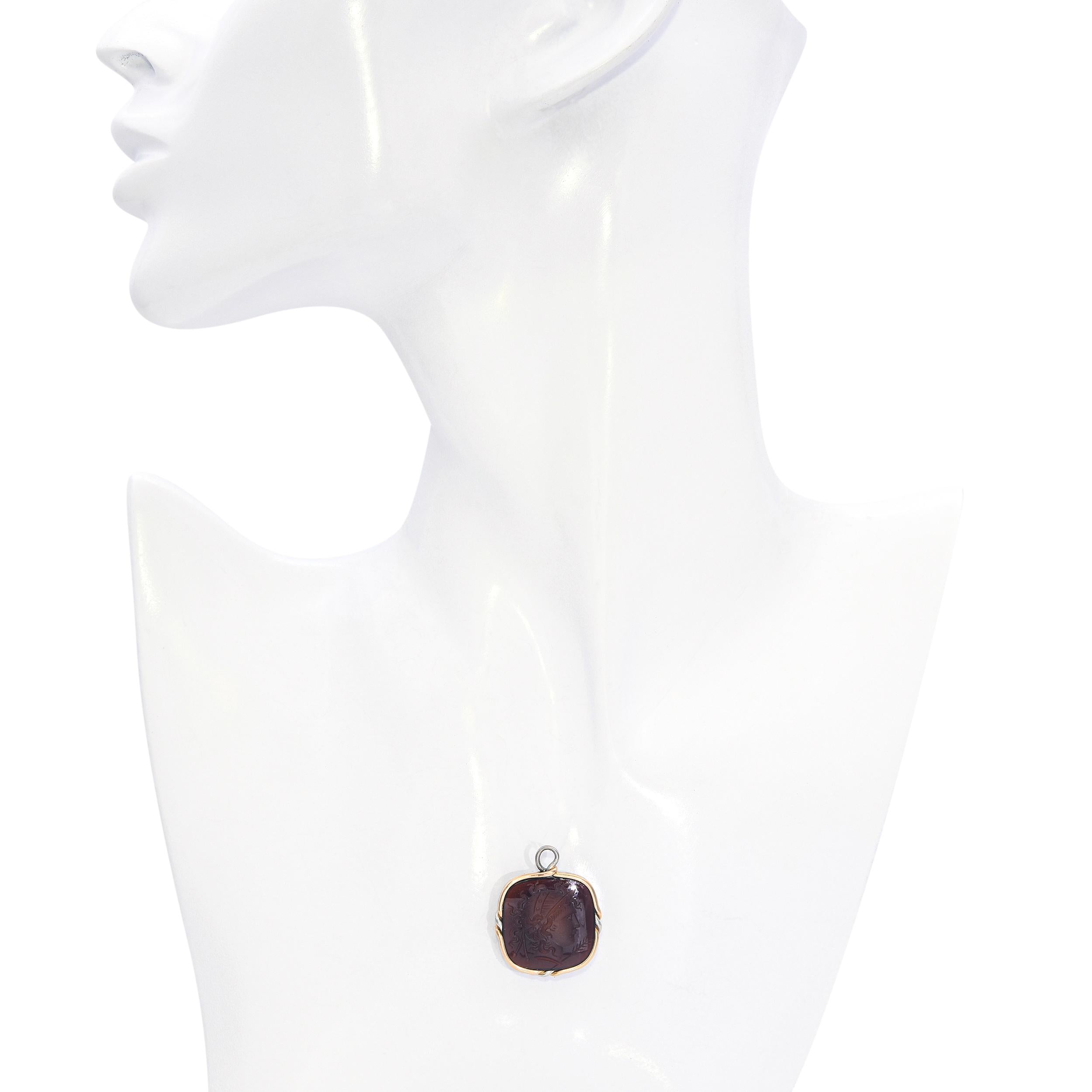 Vintage 9k Rose Gold and Platinum Wire Wrapped Sardonyx Intaglio Pendant
