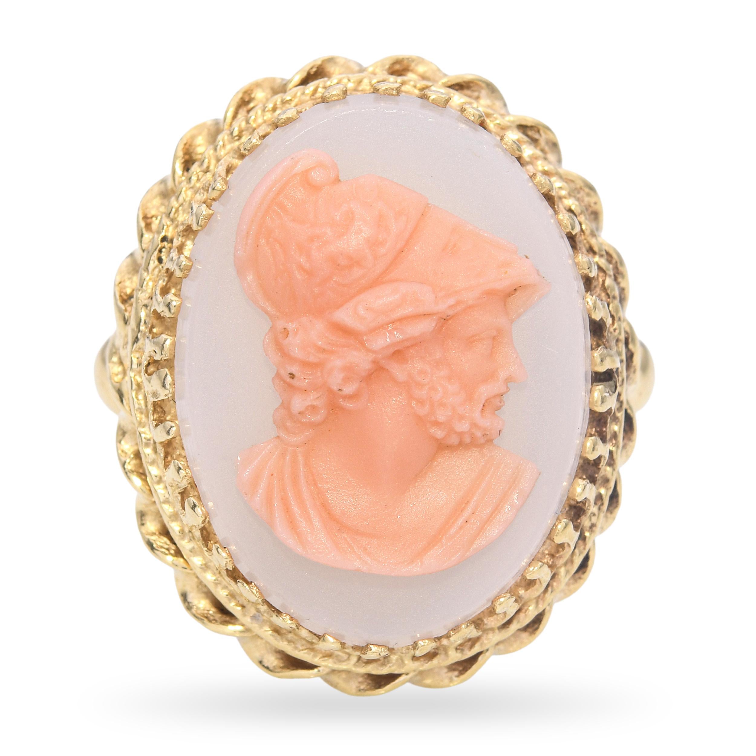 Antique Yellow Gold Hardstone Classical Warrior Cameo Ring