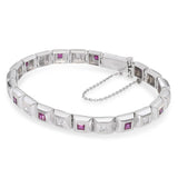 Vintage Tiffany & Co. 18k White Gold Diamond and Ruby Bezel Set Link Bracelet