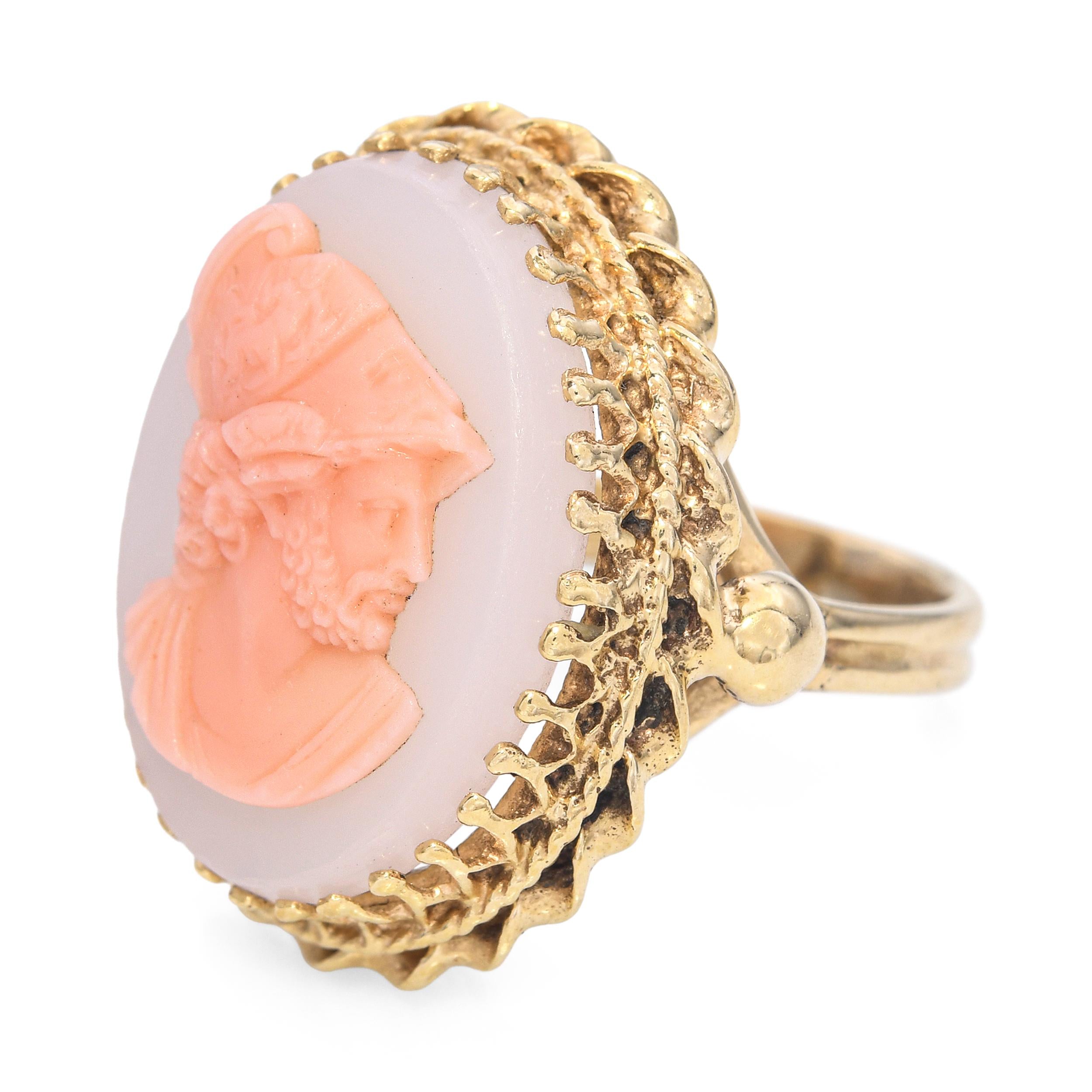 Antique Yellow Gold Hardstone Classical Warrior Cameo Ring