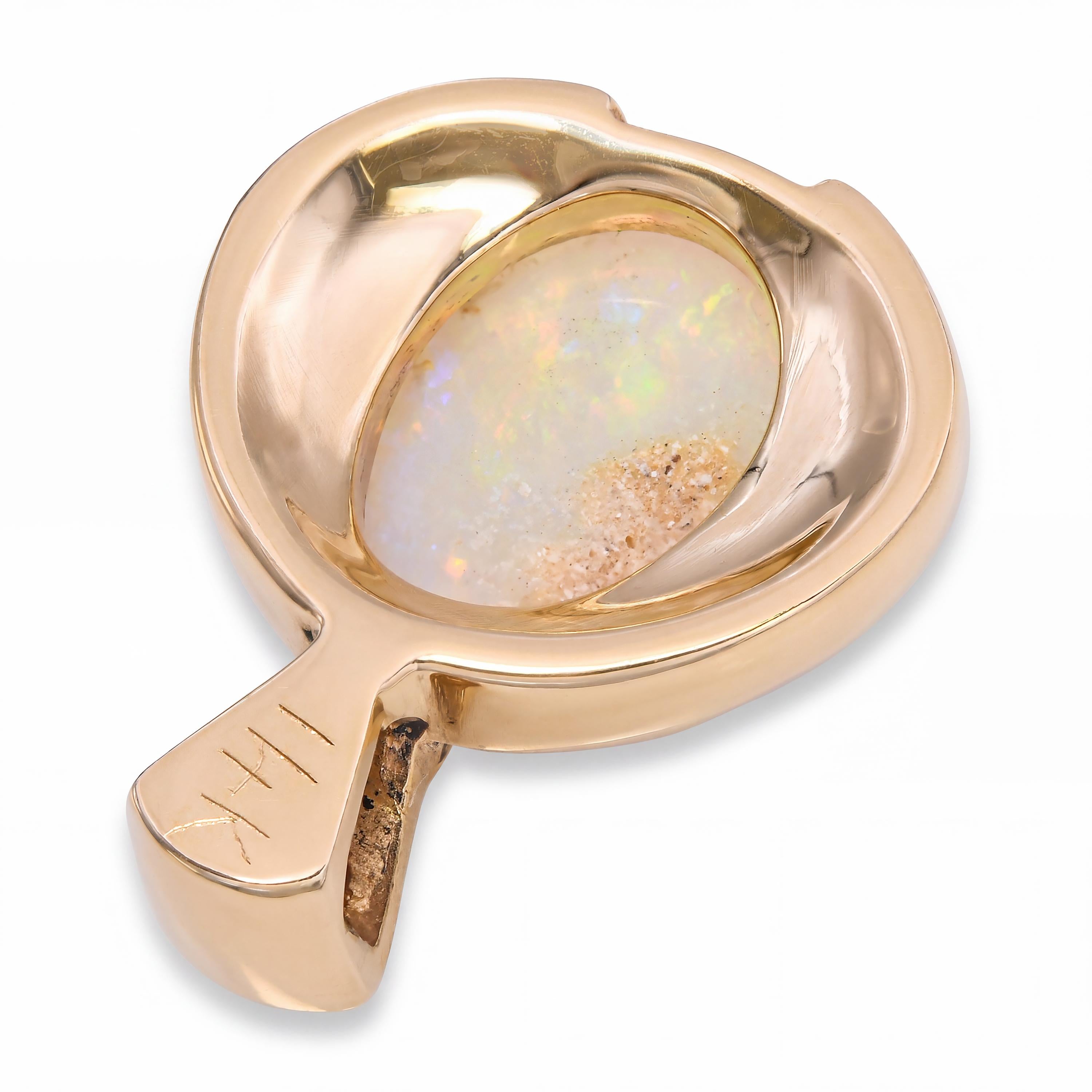 Vintage 14k Yellow Gold Australian Opal & Diamond Pendant