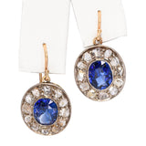 Antique Silver Topped Yellow Gold Syn Sapphire and Rose Cut Diamond Earrings