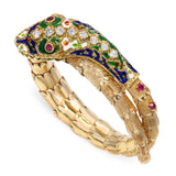 Vintage 14k Yellow Gold Serpent Diamond and Ruby Enamel Bracelet