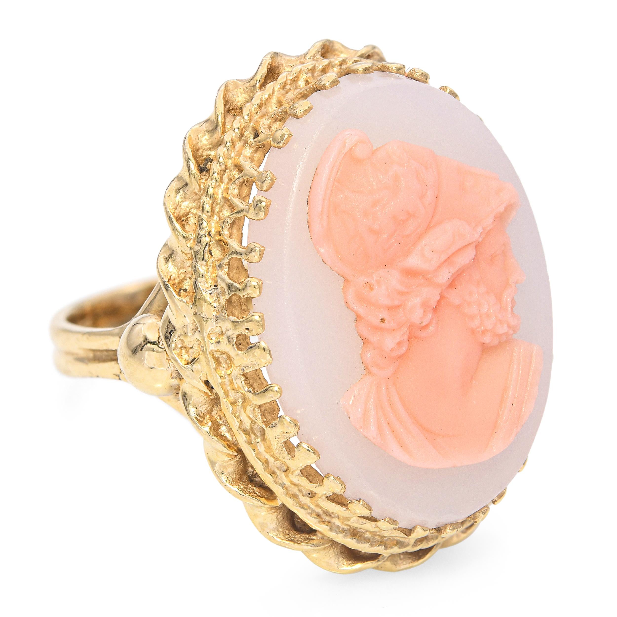Antique Yellow Gold Hardstone Classical Warrior Cameo Ring