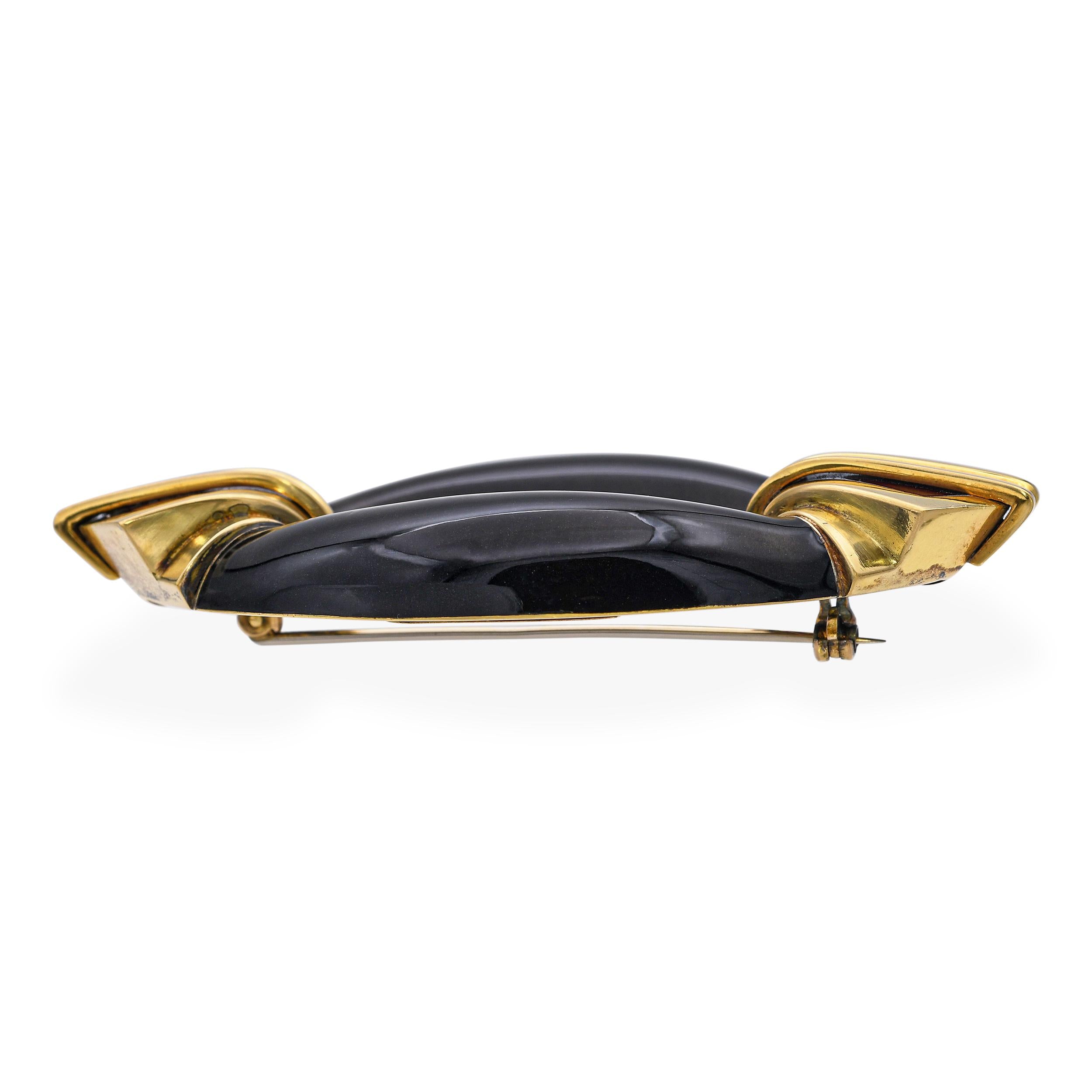 Vintage La Nouvelle Bague 18k Yellow Gold Enameled Brooch