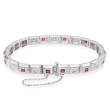 Vintage Tiffany & Co. 18k White Gold Diamond and Ruby Bezel Set Link Bracelet