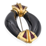 Vintage La Nouvelle Bague 18k Yellow Gold Enameled Brooch