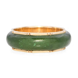 Vintage Yellow Gold Green Jade Bamboo Edge Motif Ring