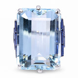 Vintage Retro Platinum 27ct Aquamarine and Sapphire Cocktail Ring