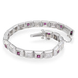 Vintage Tiffany & Co. 18k White Gold Diamond and Ruby Bezel Set Link Bracelet