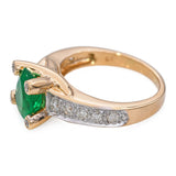 Vintage 18k Yellow Gold Pear Shaped Emerald and Diamond Ring