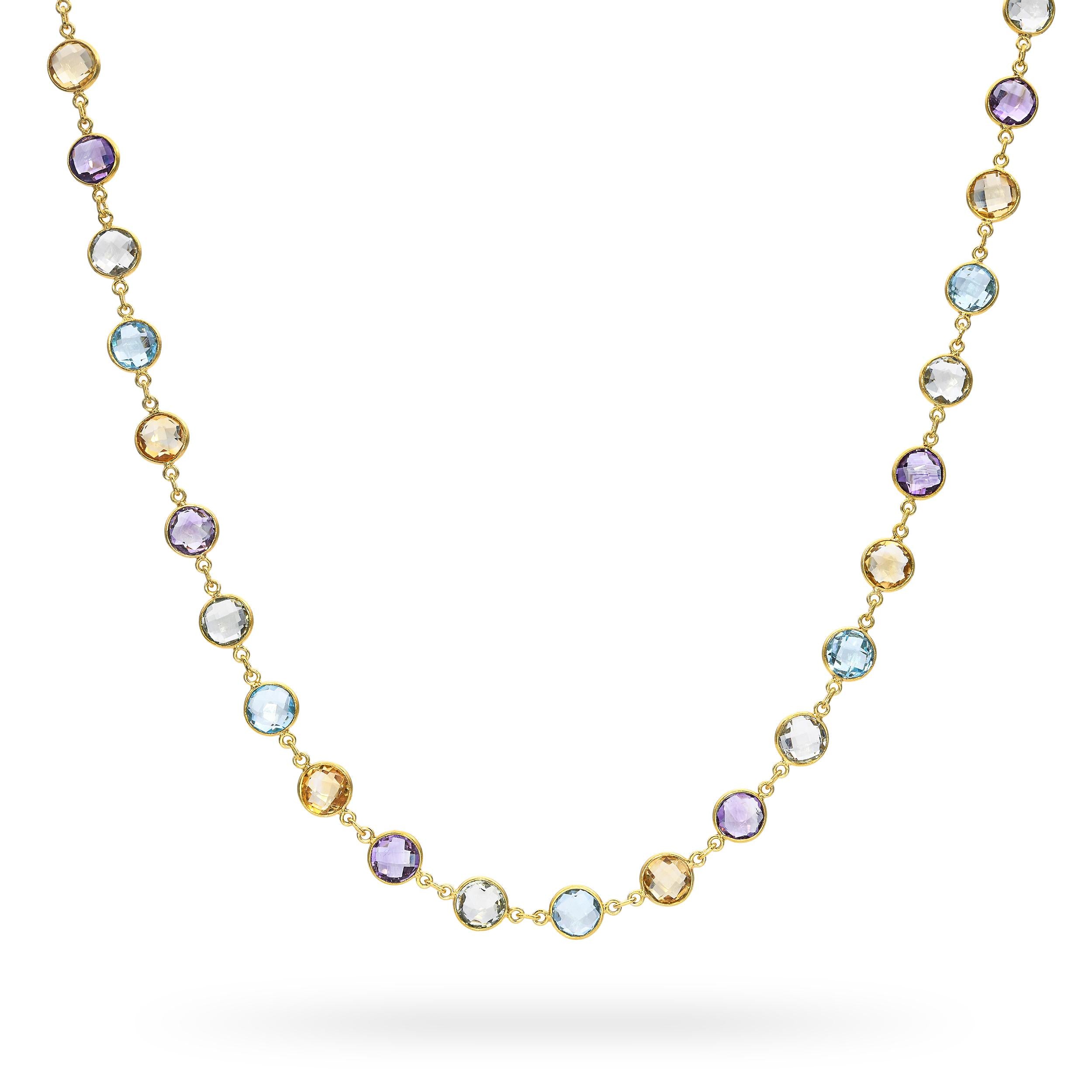 Vermeil Sterling Silver Aquamarine Citrine and Amethyst Station Necklace