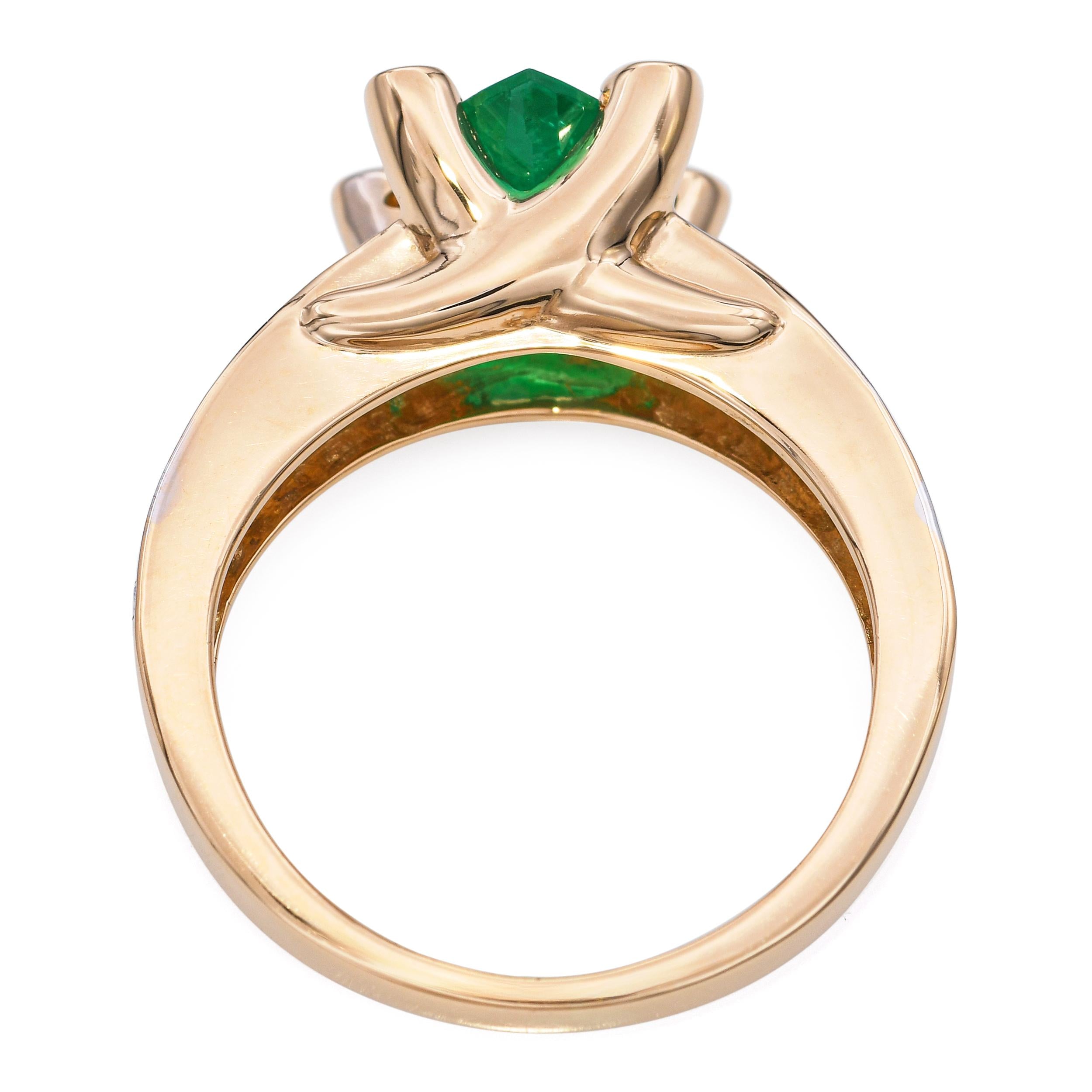 Vintage 18k Yellow Gold Pear Shaped Emerald and Diamond Ring