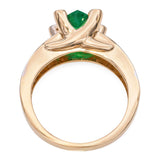 Vintage 18k Yellow Gold Pear Shaped Emerald and Diamond Ring