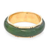 Vintage Yellow Gold Green Jade Bamboo Edge Motif Ring