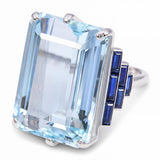 Vintage Retro Platinum 27ct Aquamarine and Sapphire Cocktail Ring
