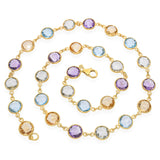 Vermeil Sterling Silver Aquamarine Citrine and Amethyst Station Necklace