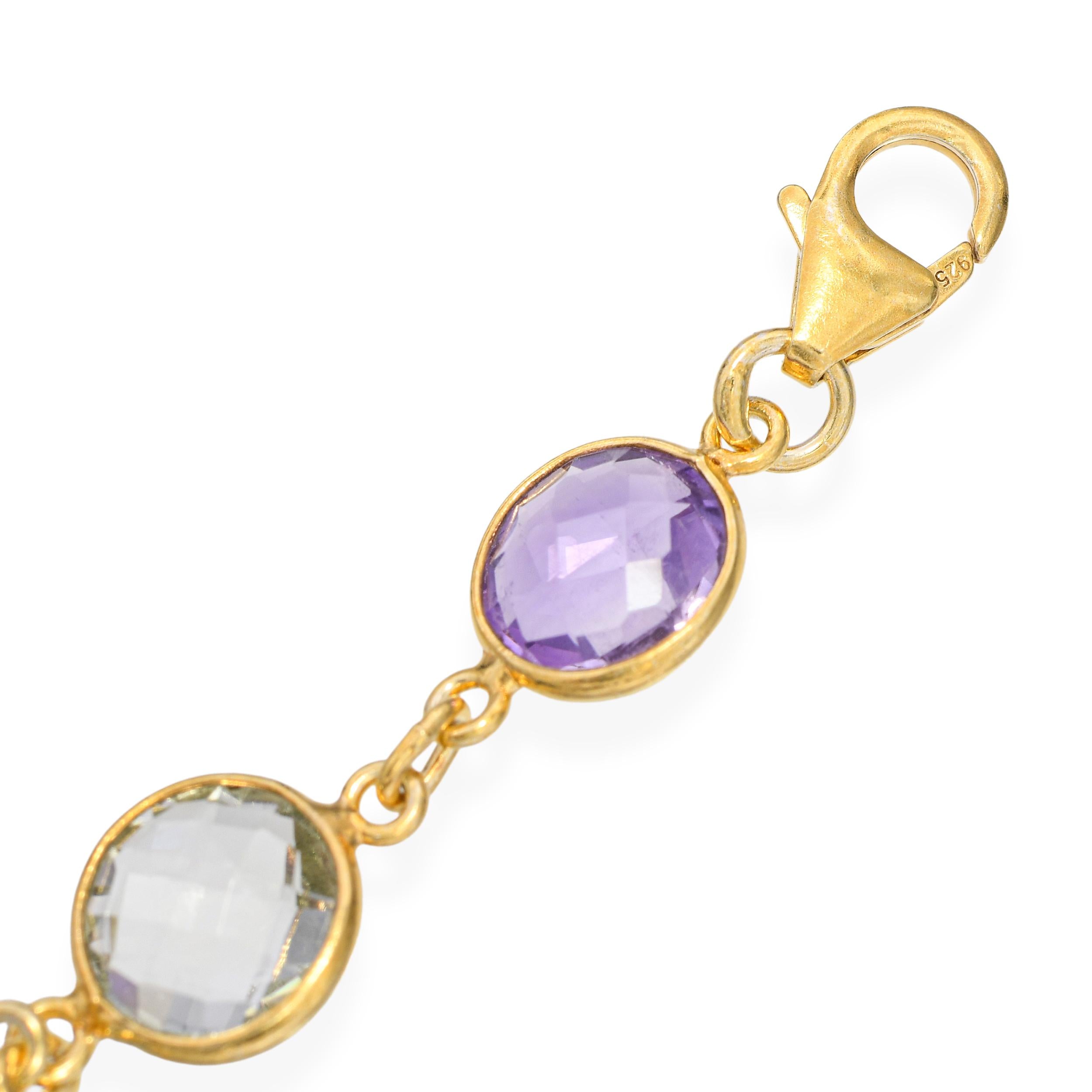 Vermeil Sterling Silver Aquamarine Citrine and Amethyst Station Necklace