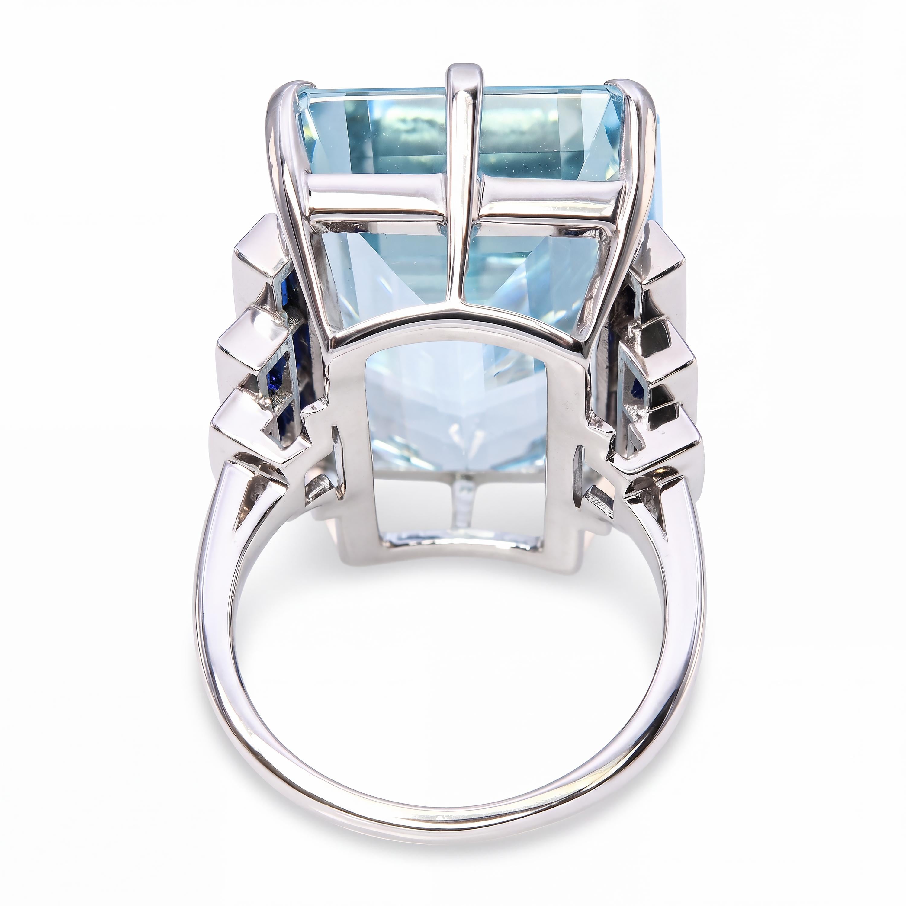 Vintage Retro Platinum 27ct Aquamarine and Sapphire Cocktail Ring