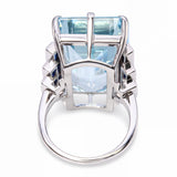 Vintage Retro Platinum 27ct Aquamarine and Sapphire Cocktail Ring