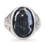 Vintage 14k White Gold Hardstone Cameo Engraved Ring