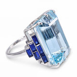 Vintage Retro Platinum 27ct Aquamarine and Sapphire Cocktail Ring