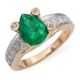 Vintage 18k Yellow Gold Pear Shaped Emerald and Diamond Ring