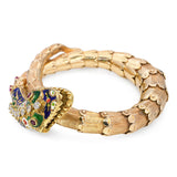 Vintage 14k Yellow Gold Serpent Diamond and Ruby Enamel Bracelet