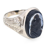 Vintage 14k White Gold Hardstone Cameo Engraved Ring