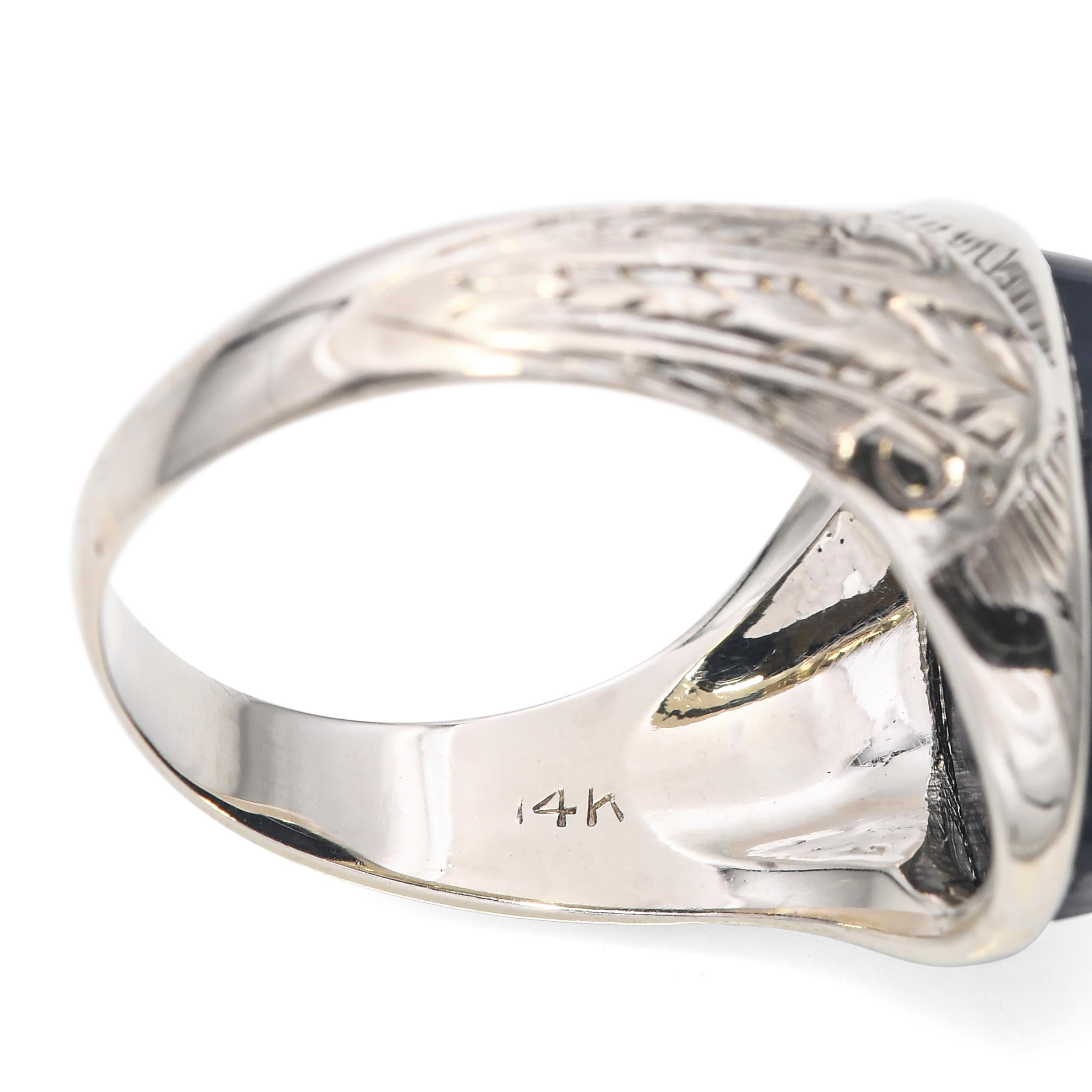 Vintage 14k White Gold Hardstone Cameo Engraved Ring