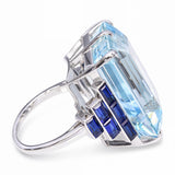 Vintage Retro Platinum 27ct Aquamarine and Sapphire Cocktail Ring