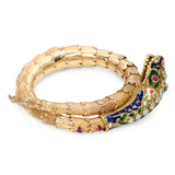 Vintage 14k Yellow Gold Serpent Diamond and Ruby Enamel Bracelet