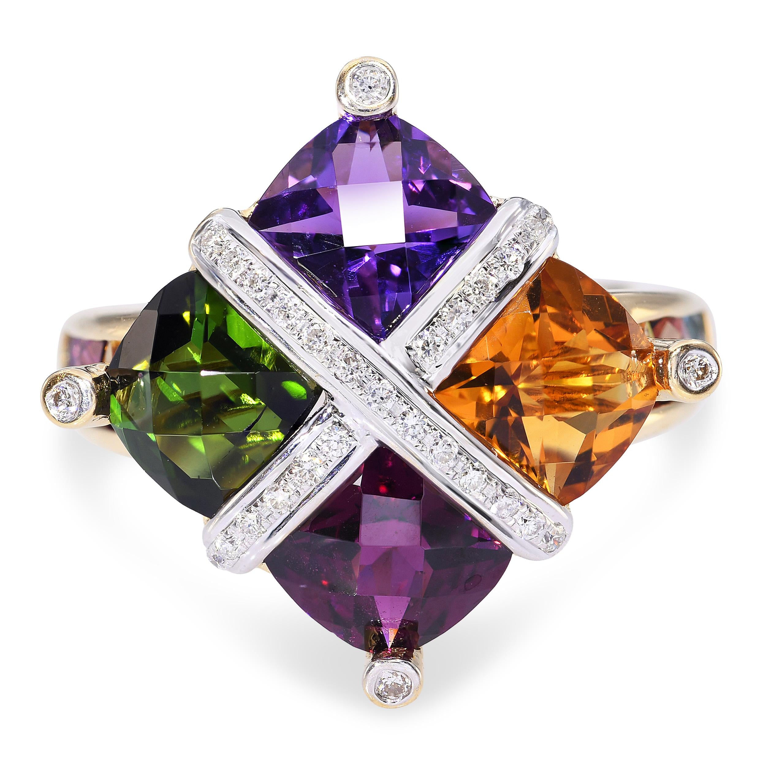 Bellari 18k Yellow Gold Multi-Stone and Diamond Ring