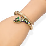 Vintage 14k Yellow Gold Serpent Diamond and Ruby Enamel Bracelet