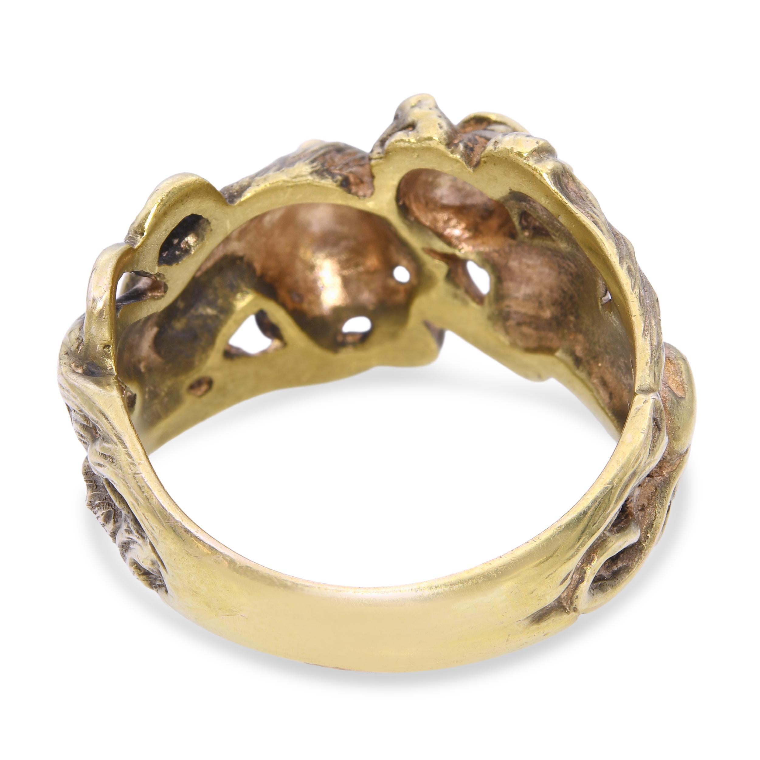 Antique 14k Yellow Gold Gold Lion and Panther Ring