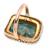 Antique Egyptian Revival 15k Yellow Gold Faience and Old Cut Diamond Flip Ring