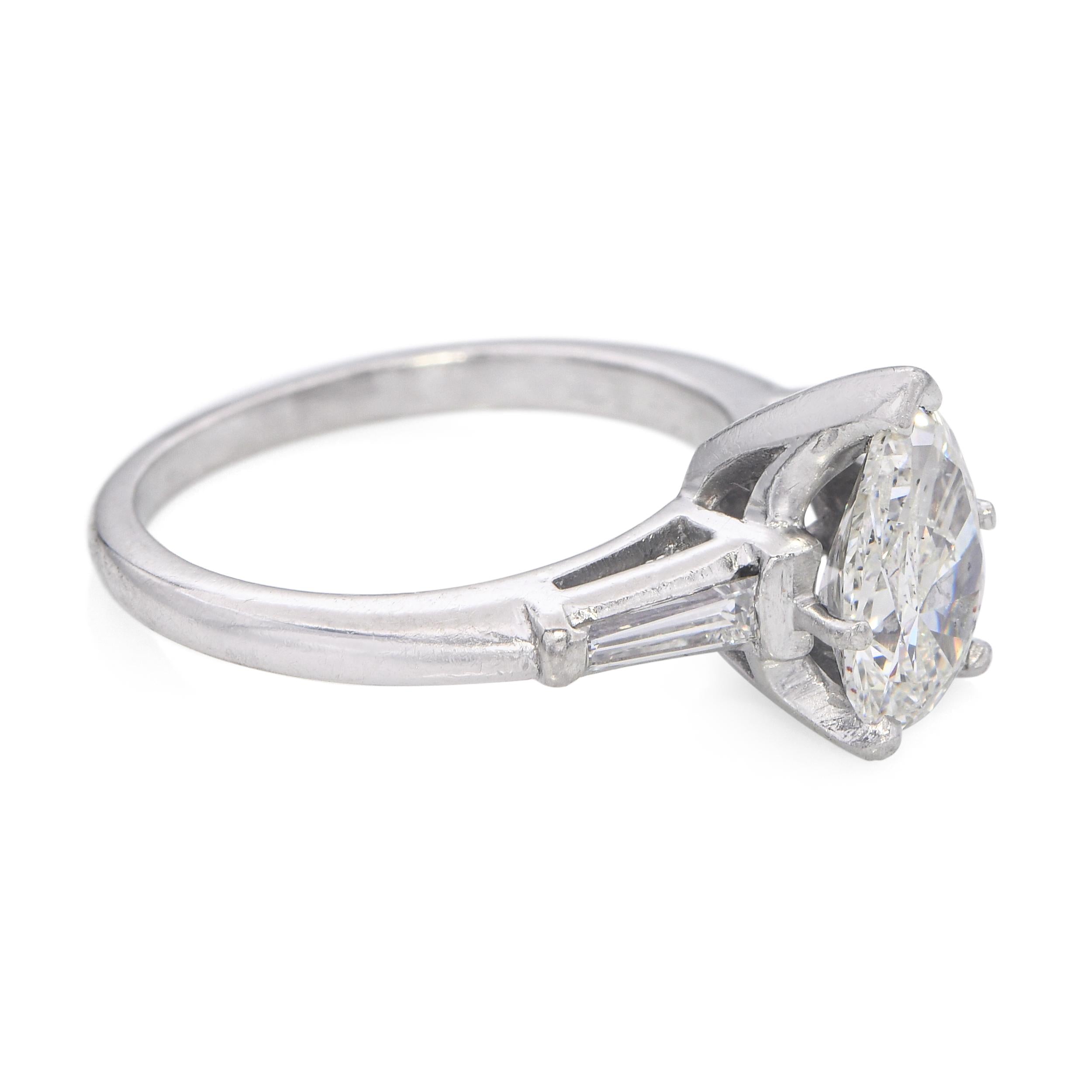 Vintage Platinum 1.28ct J Si2 Pear Diamond Engagement Ring