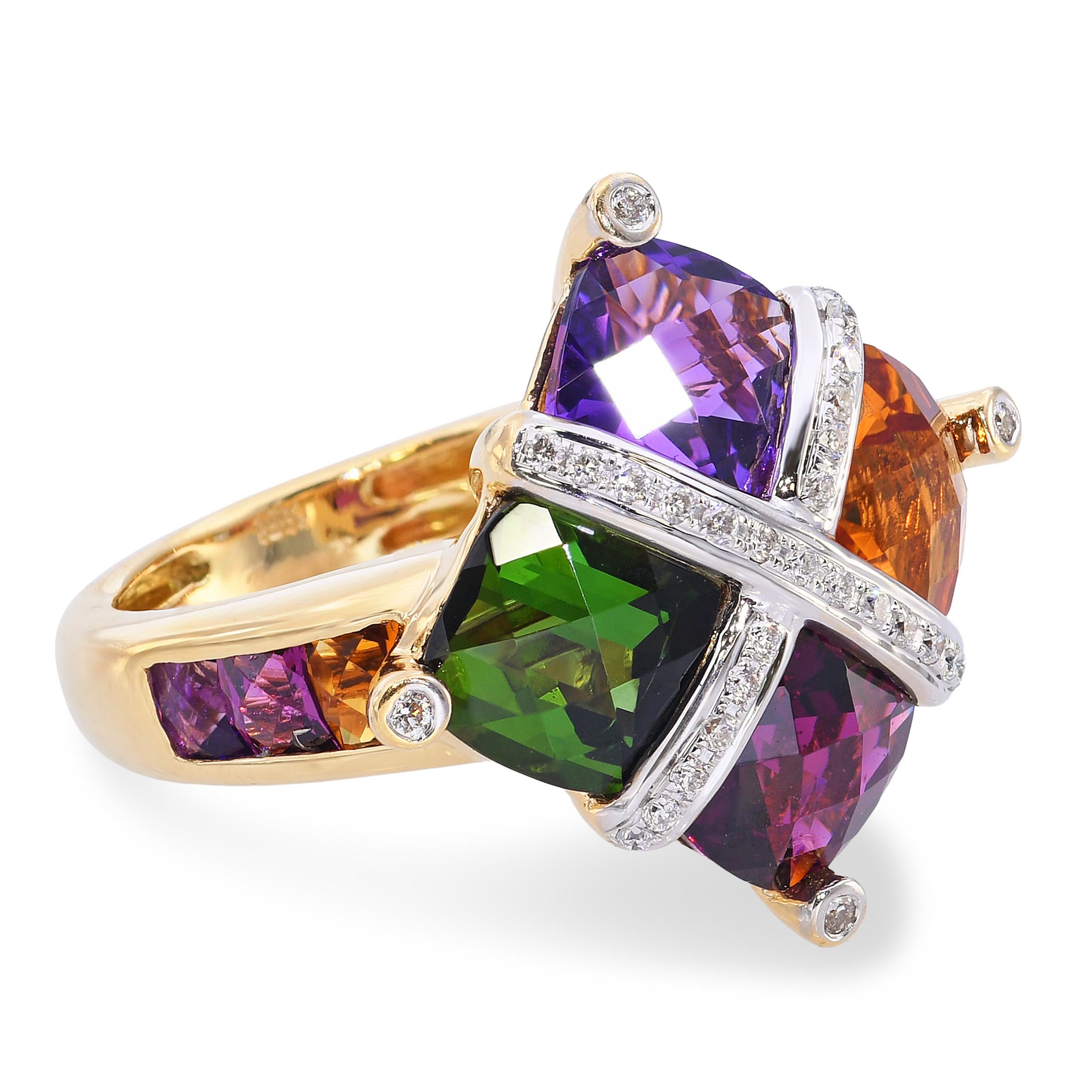 Bellari 18k Yellow Gold Multi-Stone and Diamond Ring